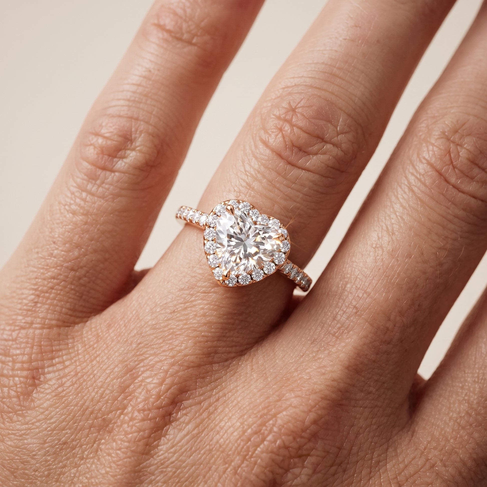 Amara Halo Claw Prong Heart Diamond Ring in Rose Gold - lifestyle.jpg