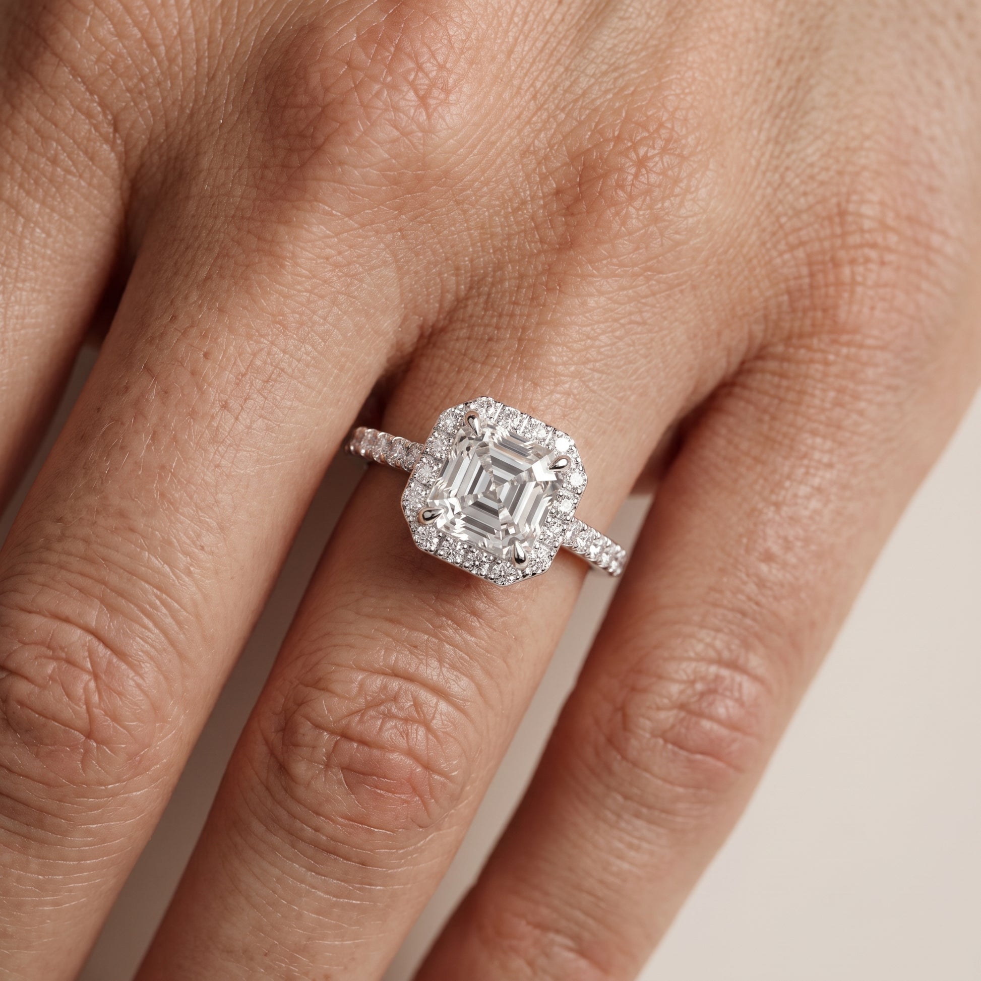 Alma Halo Pavé Asscher Diamond Ring in Silver - lifestyle.jpg