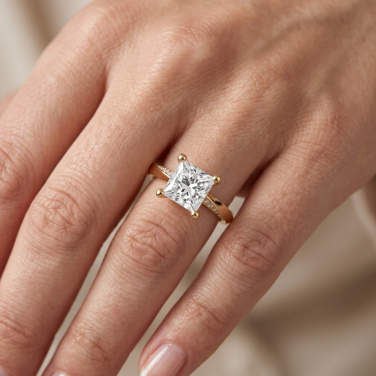 Elisabeth Twist Pavé Princess Diamond Engagement Ring in Platinum - lifestyle.jpg
