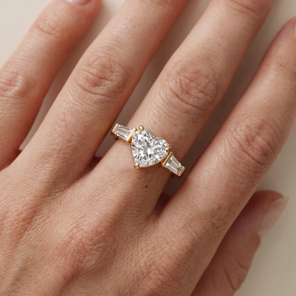 Layla Tapered Baguette Heart Diamond Ring in Yellow Gold - lifestyle.jpg