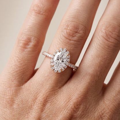 Amara Halo Claw Prong Oval Diamond Ring in Rose Gold - lifestyle.jpg