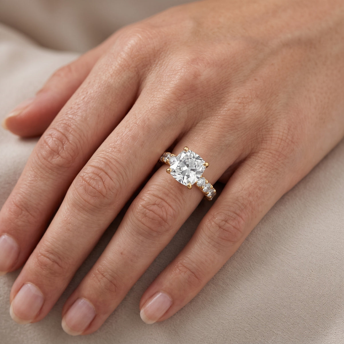 Lynn Statement Pavé Cushion Diamond Engagement Ring in Rose Gold - lifestyle.jpg