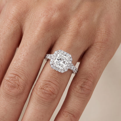 Bella Halo Pavé Radiant Diamond Engagement Ring in Silver - lifestyle.jpg