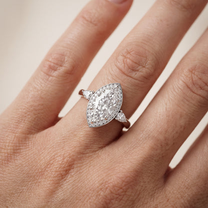 Eliza Halo Sidestone Marquise Diamond Engagement Ring in Silver - lifestyle.jpg