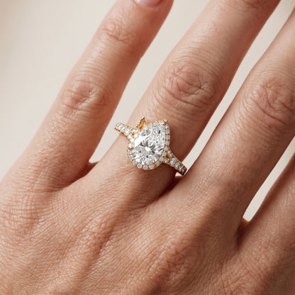 Bella Halo Pavé Pear Diamond Engagement Ring in Yellow Gold - lifestyle.jpg