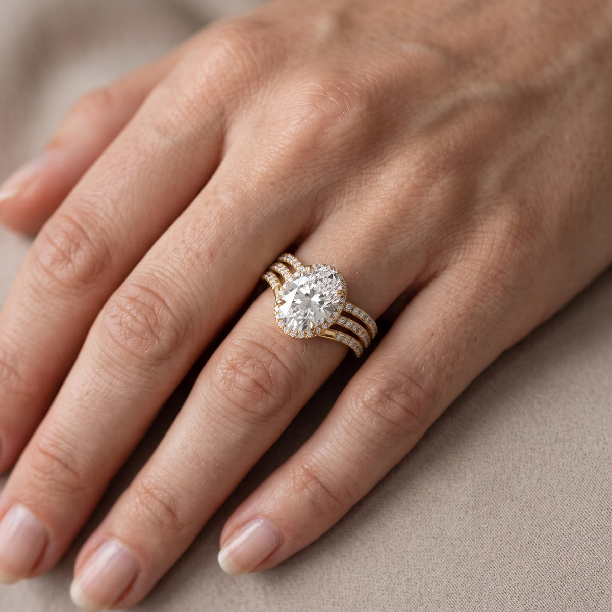 Francesca Chevron Halo Oval Diamond Engagement Ring in Silver - lifestyle.jpg