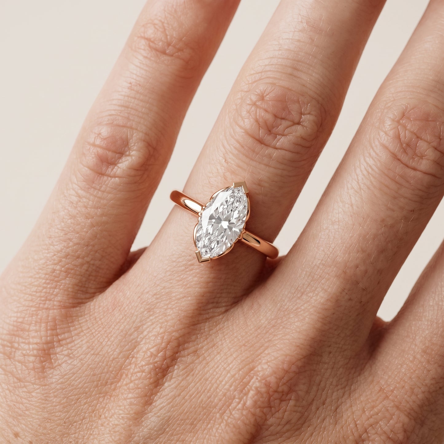 Marquise Cut Lab Grown Diamond Engagement Ring in Rose Gold