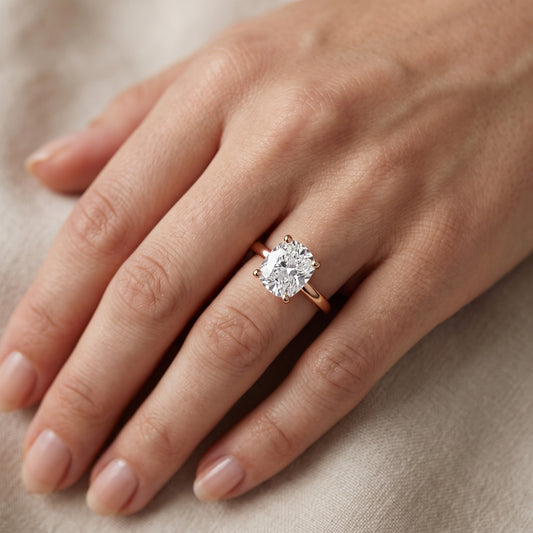 Maisie Four Prong Solitaire Cushion Diamond Engagement Ring in Rose Gold - lifestyle.jpg
