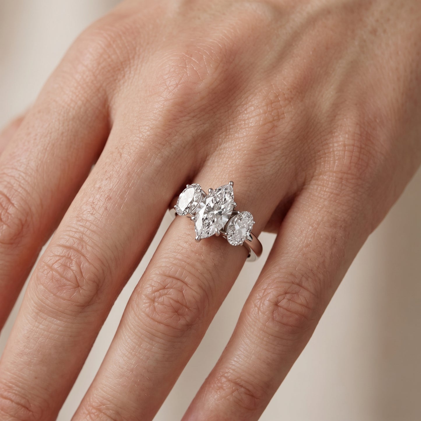 Lila Three-Stone Marquise Diamond Ring in Platinum - lifestyle.jpg