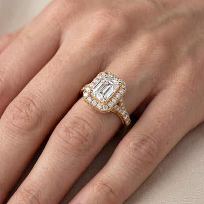 Kenner Halo Split Shank Emerald Diamond Engagement Ring in Silver - lifestyle.jpg