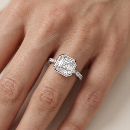 Cora Bezel Pavé Asscher Diamond Ring in White Gold - lifestyle.jpg