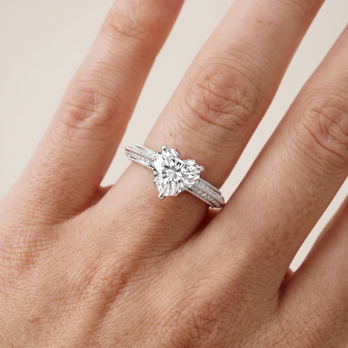 Indie Vintage Milgrain Heart Diamond Engagement Ring in White Gold - lifestyle.jpg