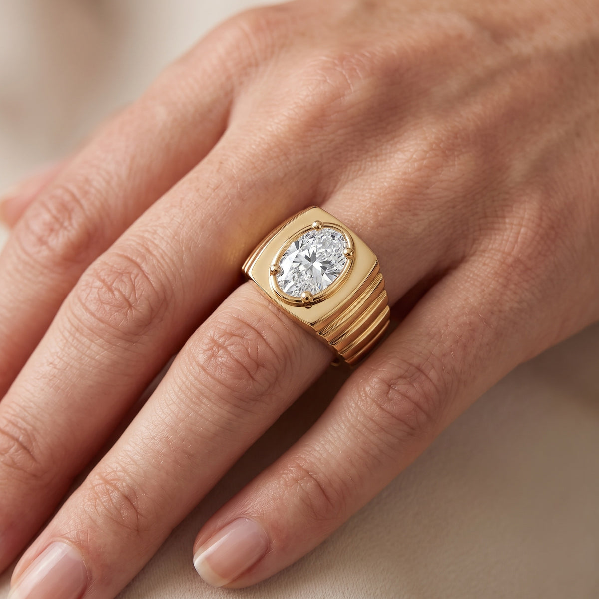 Wells Ridged Dome Oval Diamond Engagement Ring in White Gold - lifestyle.jpg