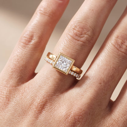 Ayla Bezel Bypass Princess Diamond Ring in Yellow Gold - lifestyle.jpg