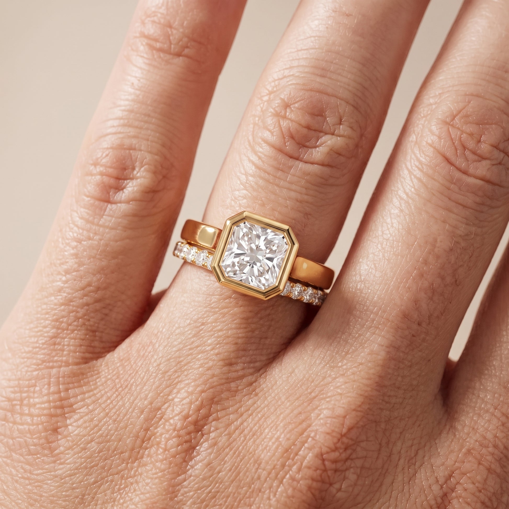 Ayla Bezel Bypass Radiant Diamond Ring in Yellow Gold - lifestyle.jpg