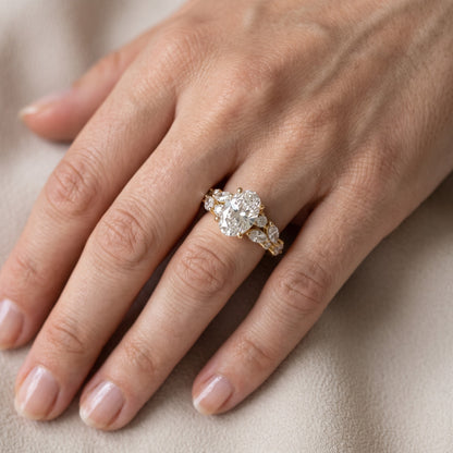 Kelsey Leaf Cluster Oval Diamond Engagement Ring in Platinum - lifestyle.jpg