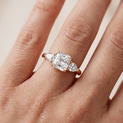 Mirabel Three-Stone Radiant Diamond Engagement Ring in Rose Gold - lifestyle.jpg