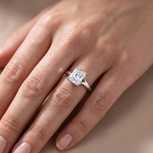 Nell Split Shank Solitaire Radiant Diamond Engagement Ring in Platinum - lifestyle.jpg