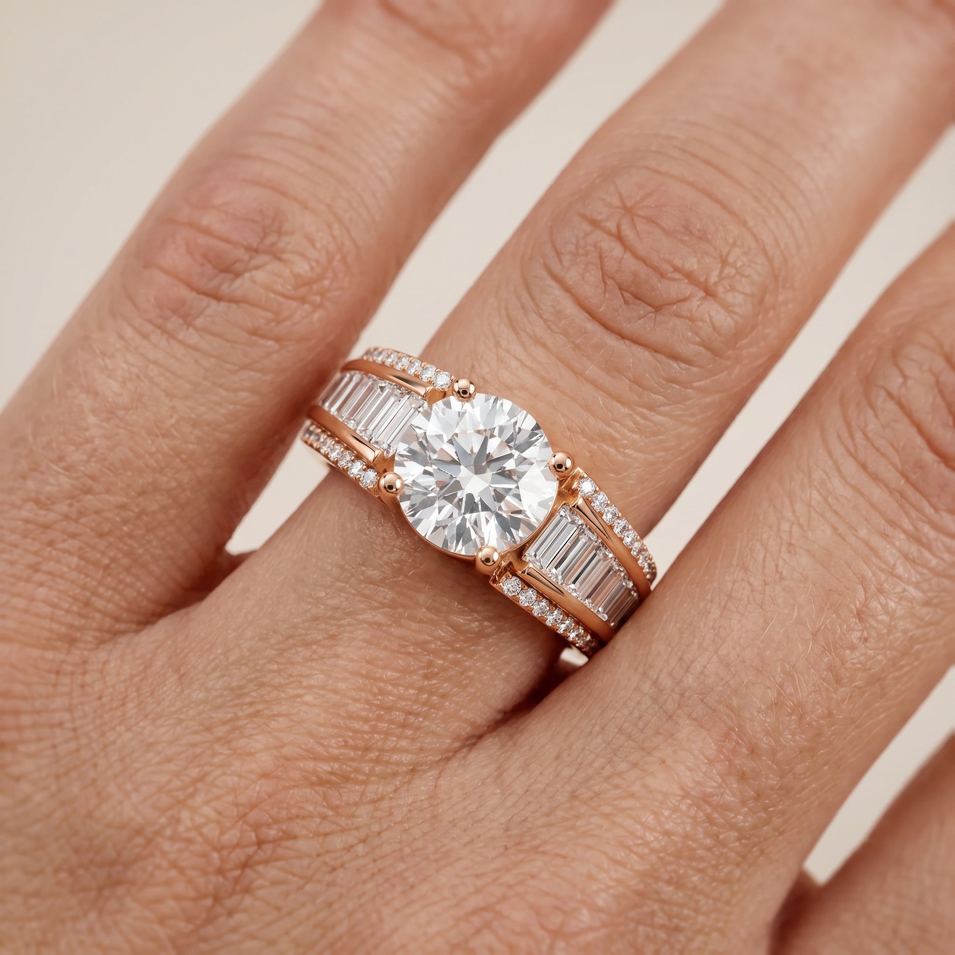 Halle Channel Set Baguette Accent Round Diamond Engagement Ring in Rose Gold - lifestyle.jpg