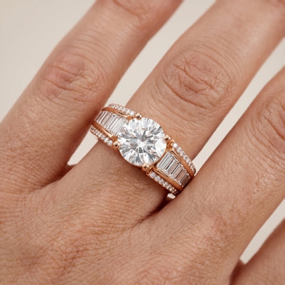 Halle Channel Set Baguette Accent Round Diamond Engagement Ring in Rose Gold - lifestyle.jpg