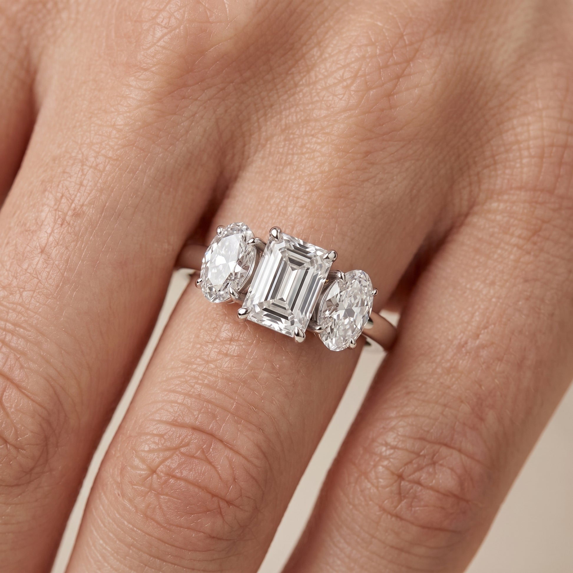 Lila Three-Stone Emerald Diamond Ring in Silver - lifestyle.jpg