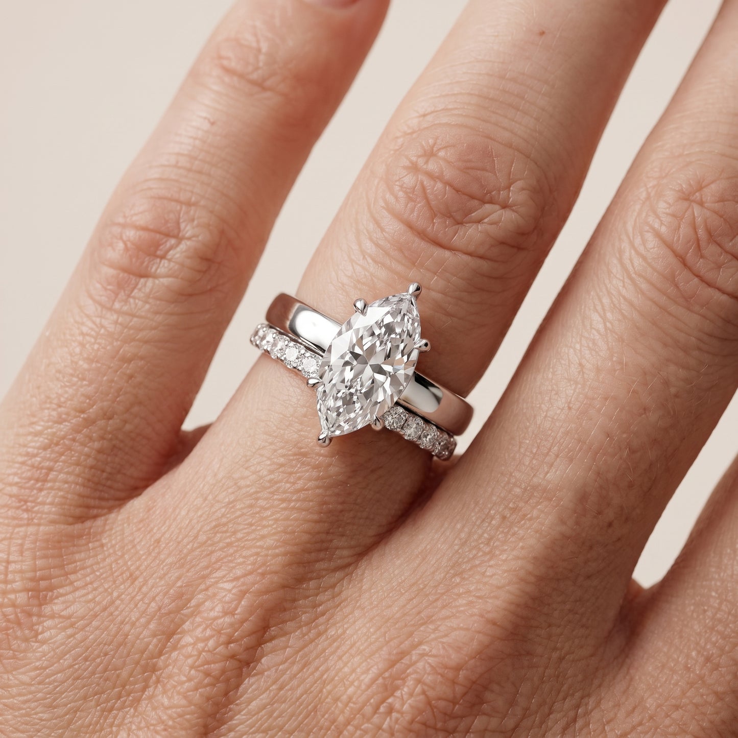 Veda Split Shank Pavé Marquise Diamond Engagement Ring in Silver - lifestyle.jpg