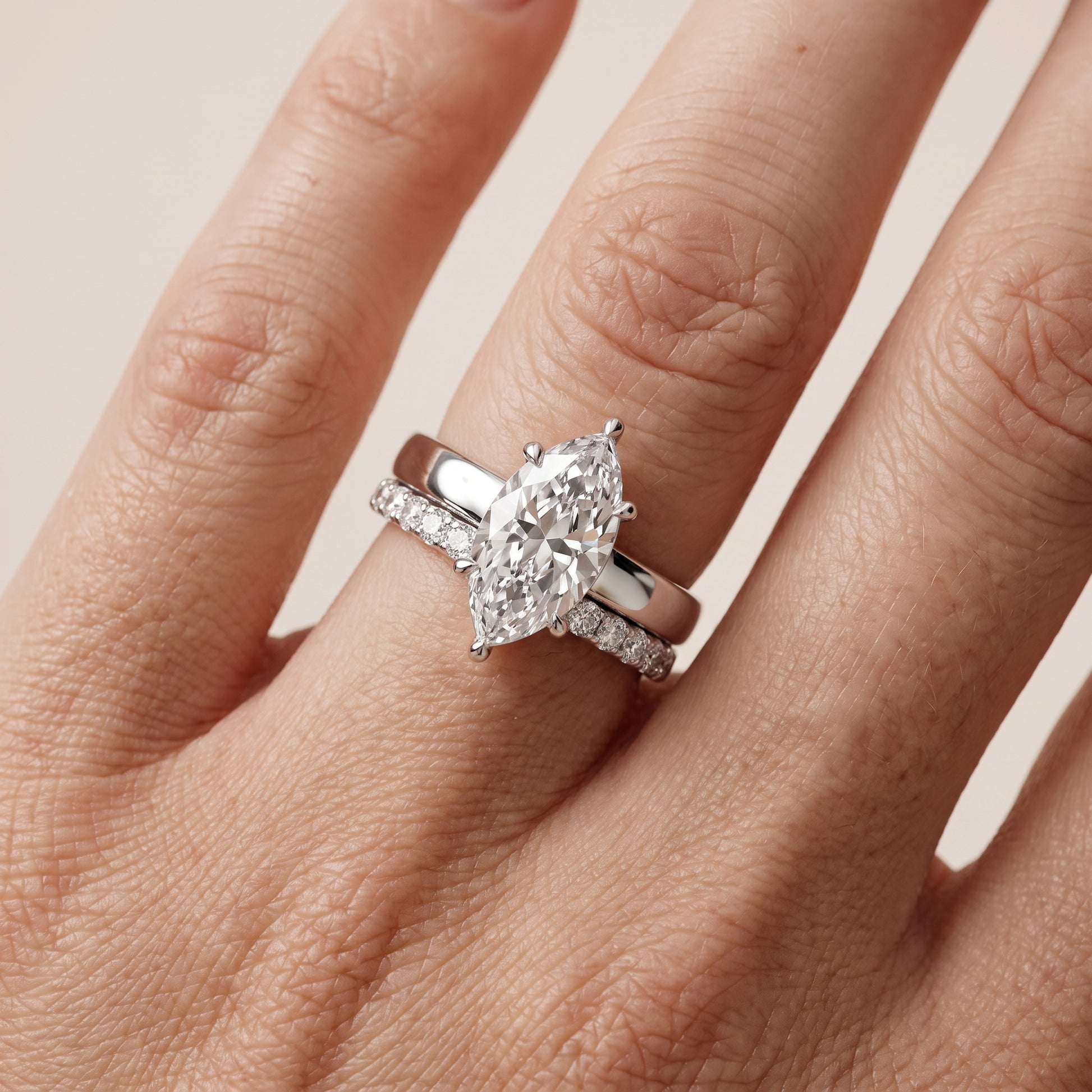 Veda Split Shank Pavé Marquise Diamond Engagement Ring in Silver - lifestyle.jpg