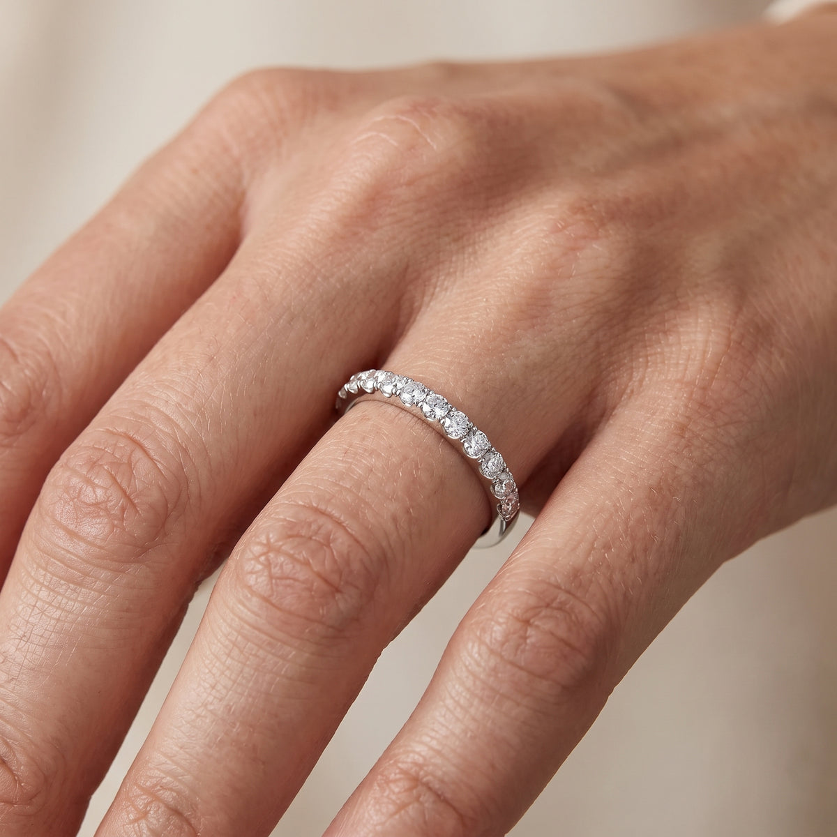 Felicity French Pavé Round Diamond Half Eternity Band in Platinum - lifestyle.jpg