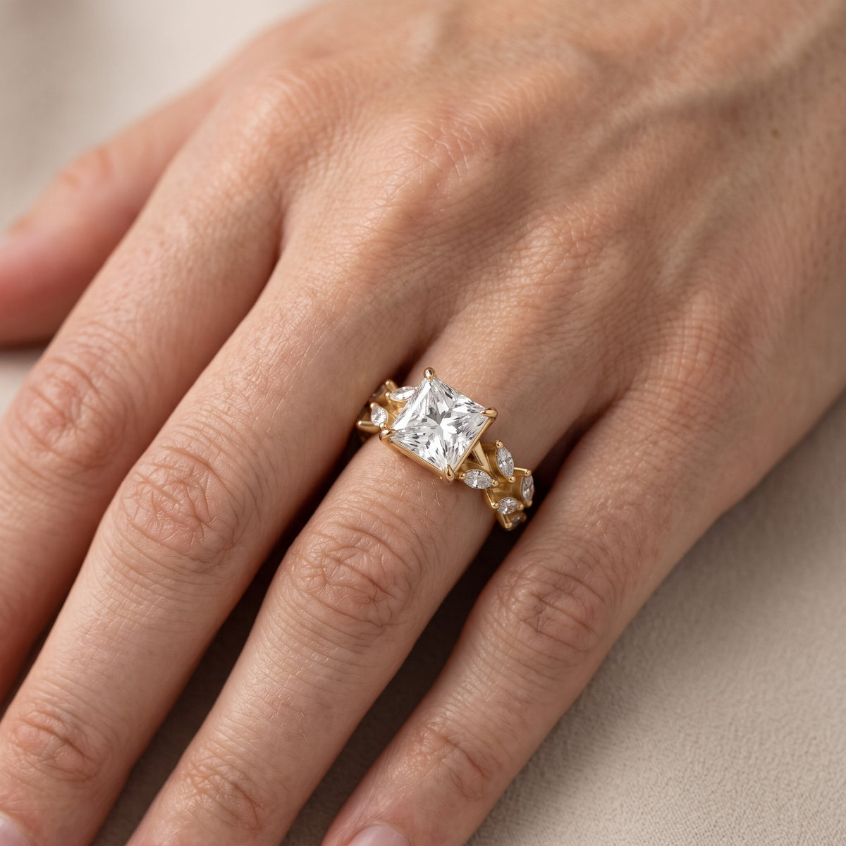 Maureen Leaf Garland Princess Diamond Engagement Ring in Rose Gold - lifestyle.jpg