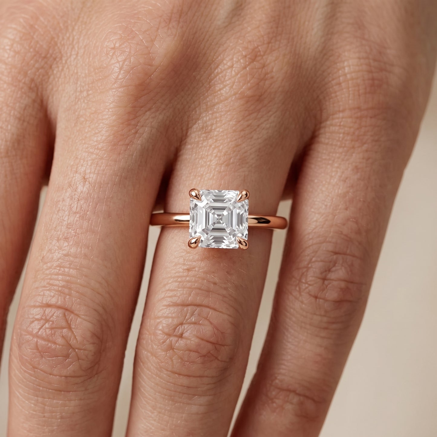 Nella Petite Solitaire Asscher Diamond Engagement Ring in Rose Gold - lifestyle.jpg