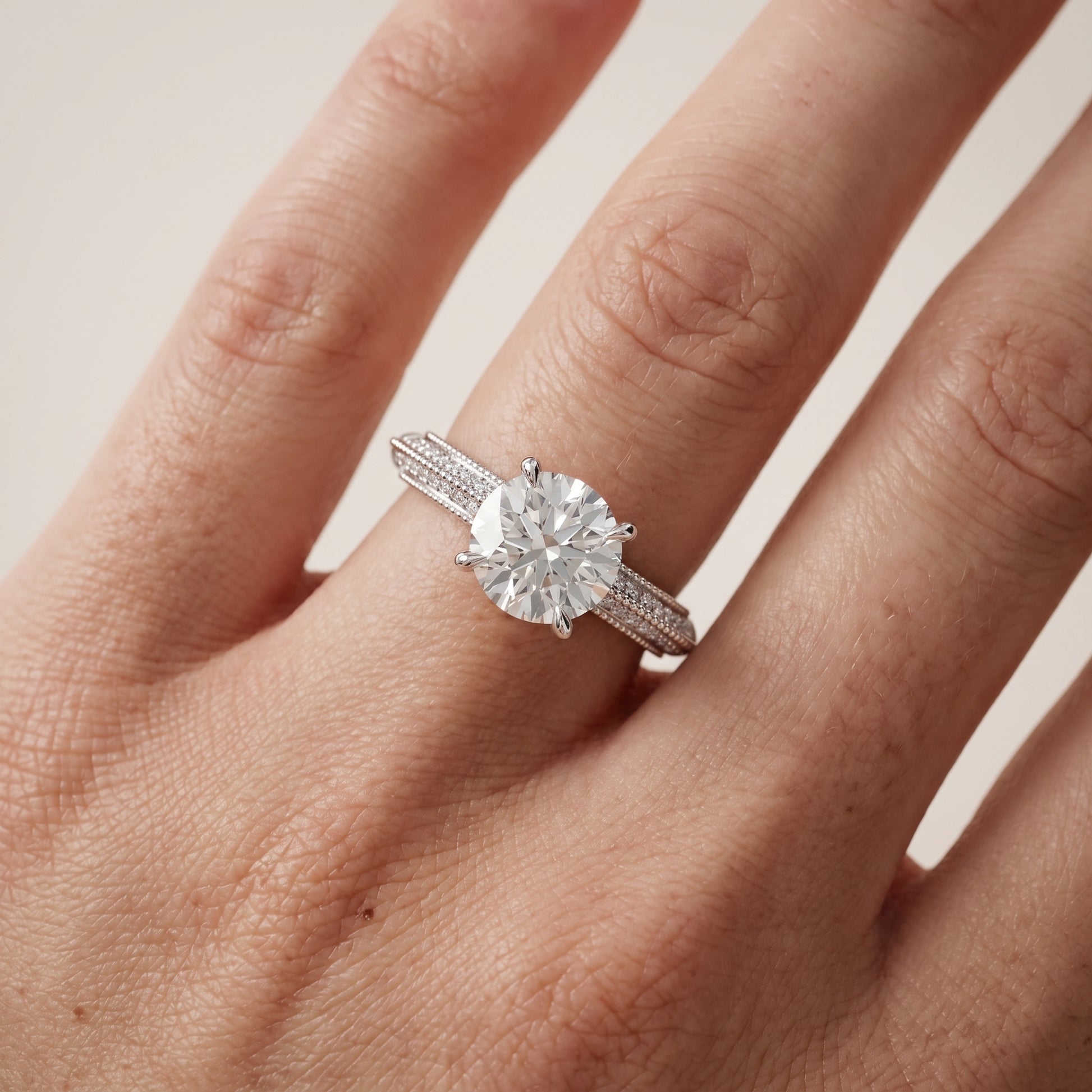 Indie Vintage Milgrain Round Diamond Engagement Ring in Silver - lifestyle.jpg