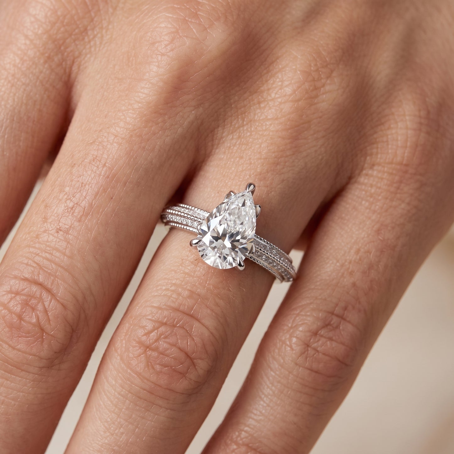 Indie Vintage Milgrain Pear Diamond Engagement Ring in Silver - lifestyle.jpg