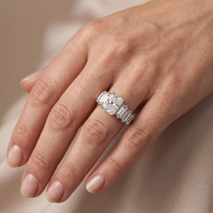Mara Sidestone Baguette Accent Radiant Diamond Engagement Ring in Silver - lifestyle.jpg