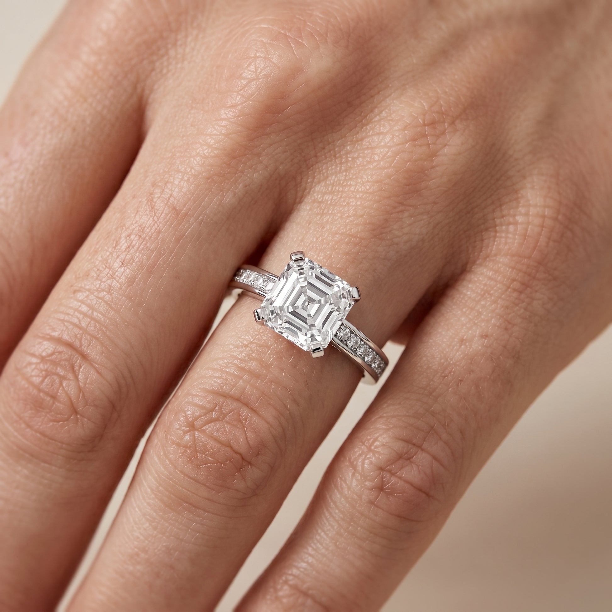 Tessa Solitaire Channel Set Asscher Diamond Engagement Ring in Silver - lifestyle.jpg