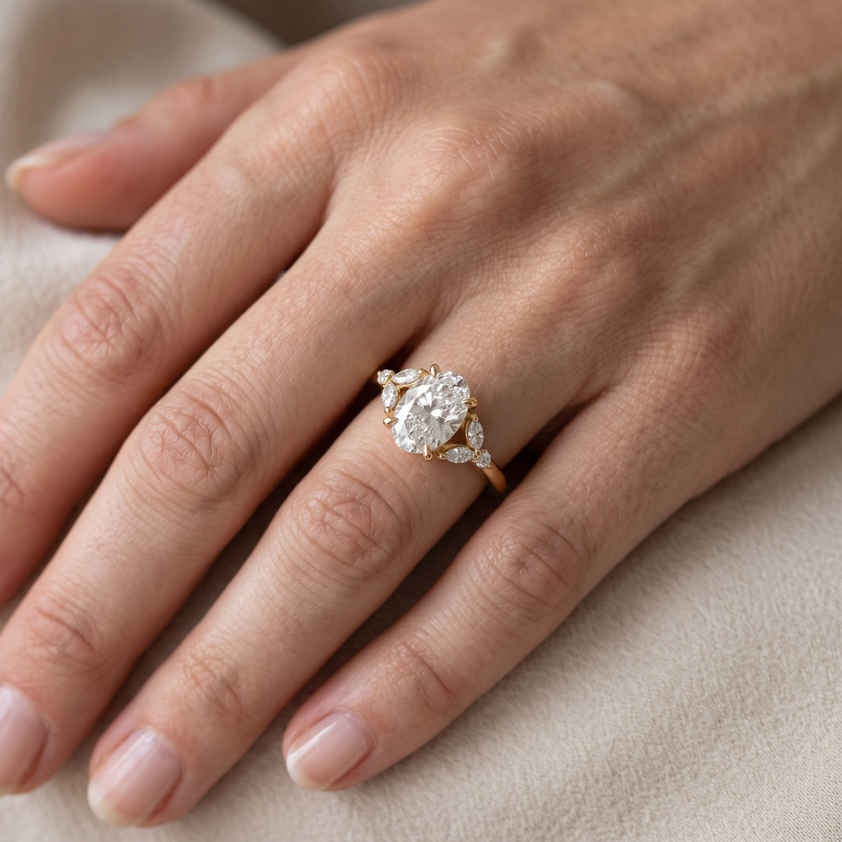 Rilla Floral Cluster Oval Diamond Engagement Ring in Silver - lifestyle.jpg