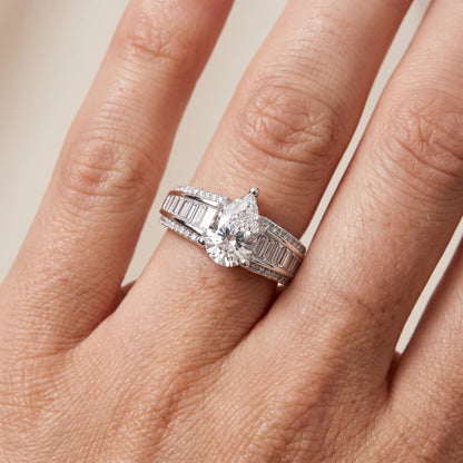 Halle Channel Set Baguette Accent Pear Diamond Engagement Ring in Silver - lifestyle.jpg