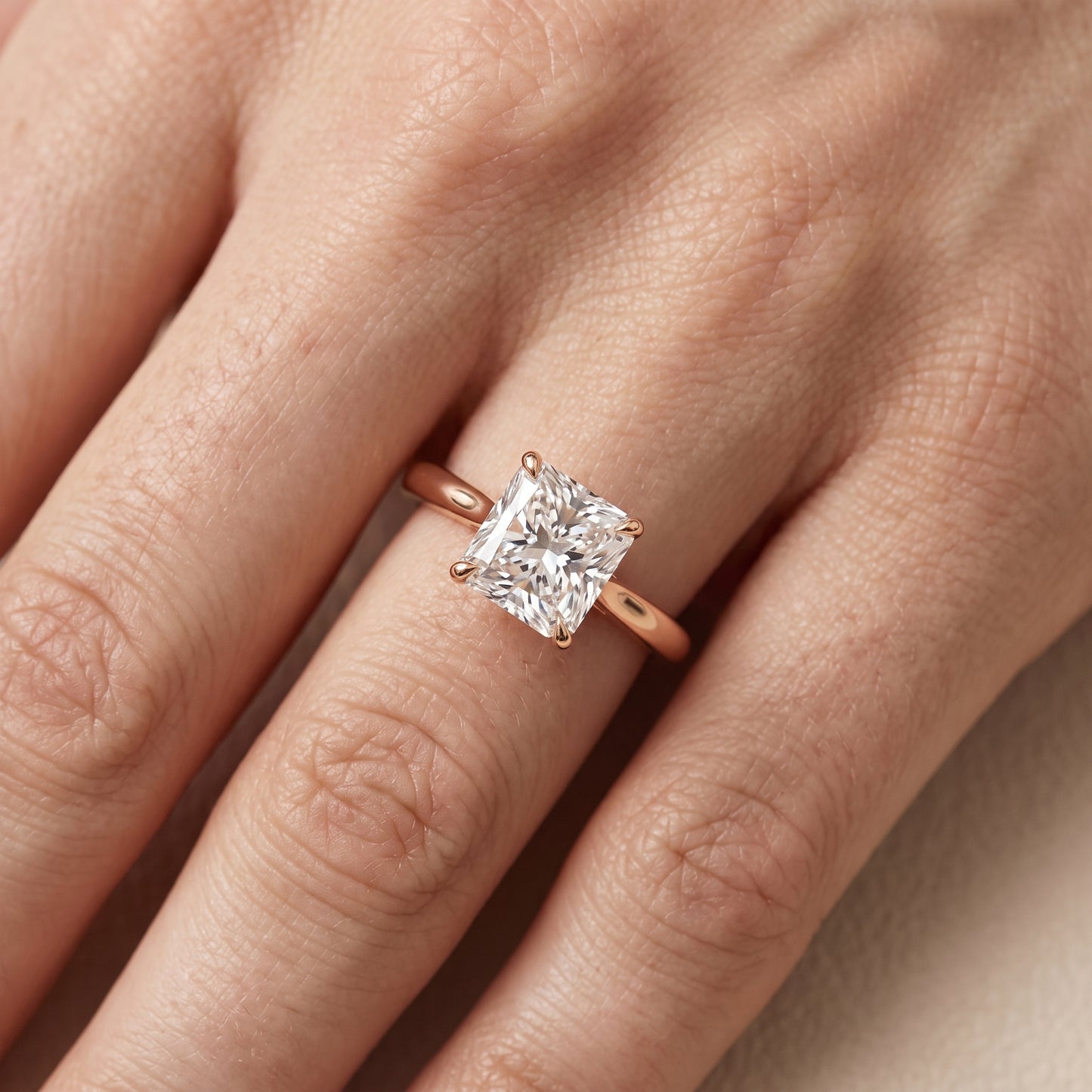 Kalia Knife Edge Solitaire Radiant Diamond Engagement Ring in Rose Gold - lifestyle.jpg