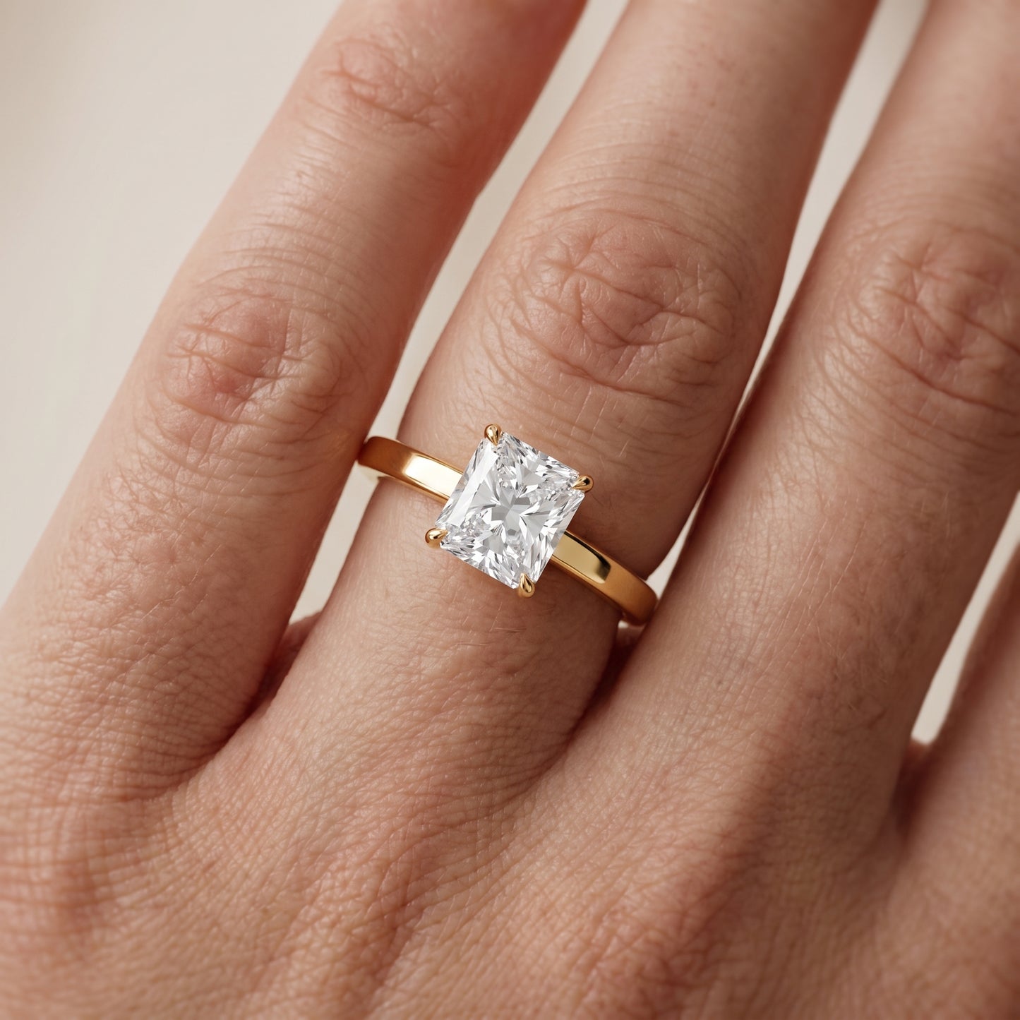 Kaia Solitaire Radiant Diamond Ring in Yellow Gold - lifestyle.jpg