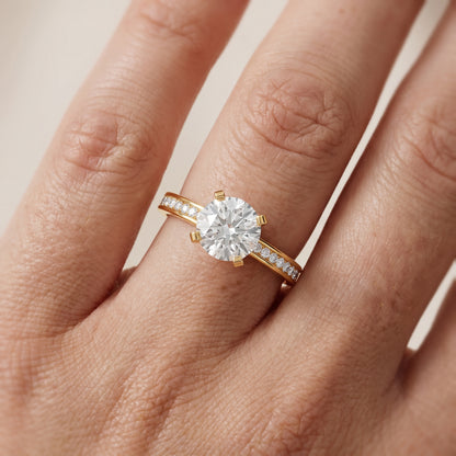 Tessa Solitaire Channel Set Round Diamond Engagement Ring in Yellow Gold - lifestyle.jpg
