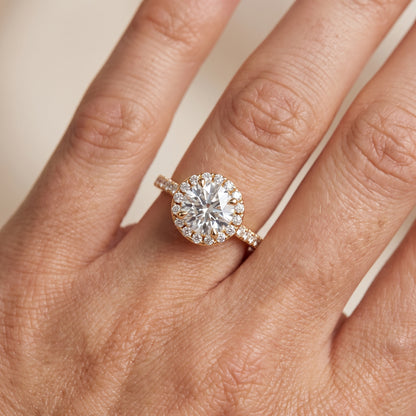 Amara Halo Claw Prong Round Diamond Ring in Yellow Gold - lifestyle.jpg