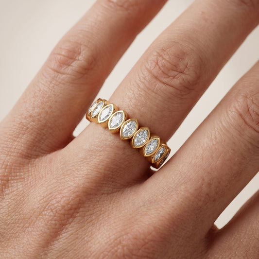 Blanca Bezel Cushion & Marquise Diamond Eternity Band in Yellow Gold - lifestyle.jpg