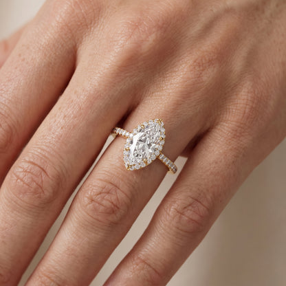 Alma Halo Pavé Marquise Diamond Ring in Yellow Gold - lifestyle.jpg