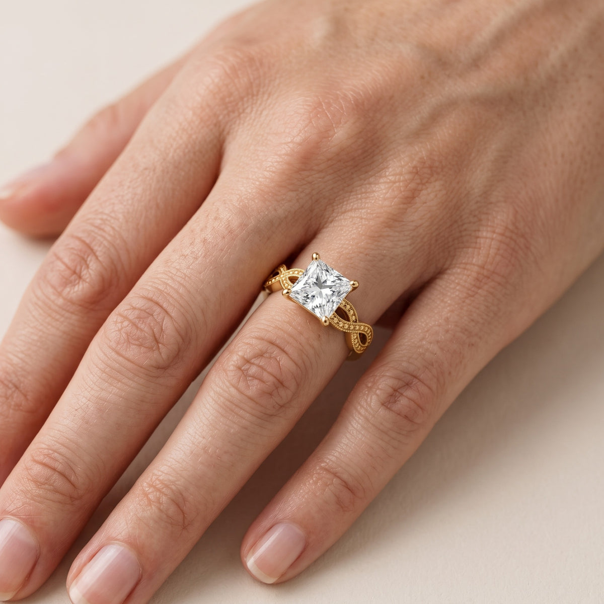Jeanie Twist Solitaire Princess Diamond Engagement Ring in White Gold - lifestyle.jpg