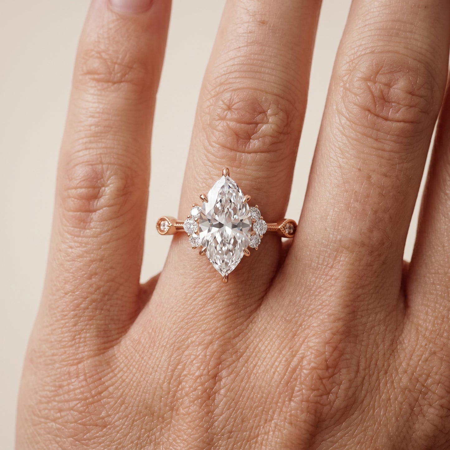 Naomi Vintage Milgrain Marquise Diamond Engagement Ring in Rose Gold - lifestyle.jpg