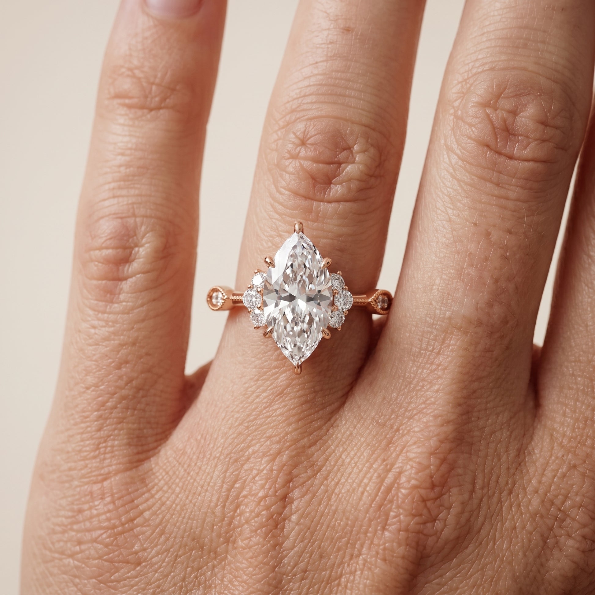 Naomi Vintage Milgrain Marquise Diamond Engagement Ring in Rose Gold - lifestyle.jpg