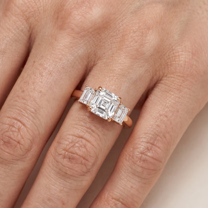 Zoe Three-Stone Asscher Diamond Ring in Rose Gold - lifestyle.jpg