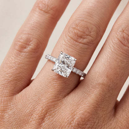 Juna French Pavé Solitaire Radiant Diamond Engagement Ring in Silver - lifestyle.jpg