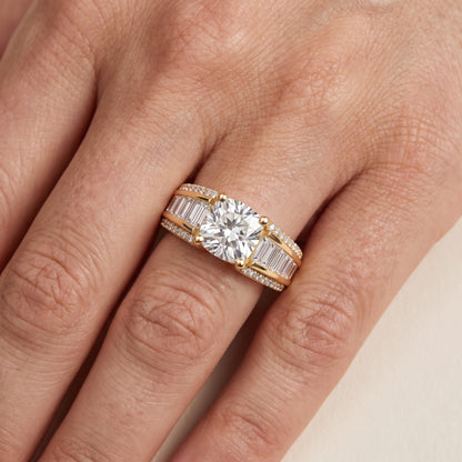 Halle Channel Set Baguette Accent Cushion Diamond Engagement Ring in Yellow Gold - lifestyle.jpg