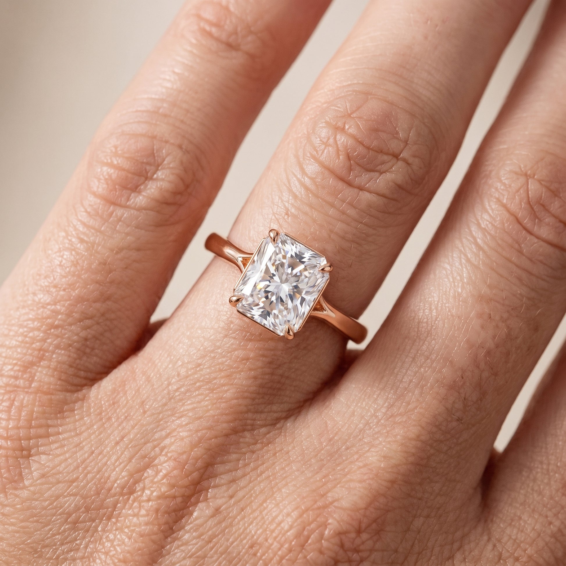 Anais Trellis Solitaire Radiant Diamond Engagement Ring in Rose Gold - lifestyle.jpg