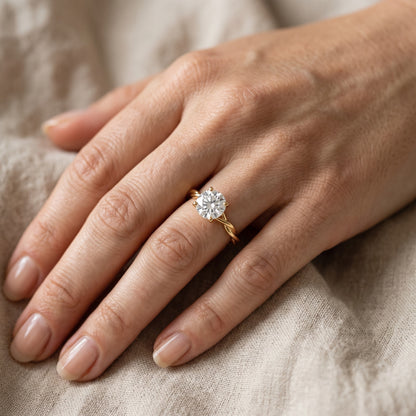 Iris Twist Round Diamond Engagement Ring in Yellow Gold - lifestyle.jpg